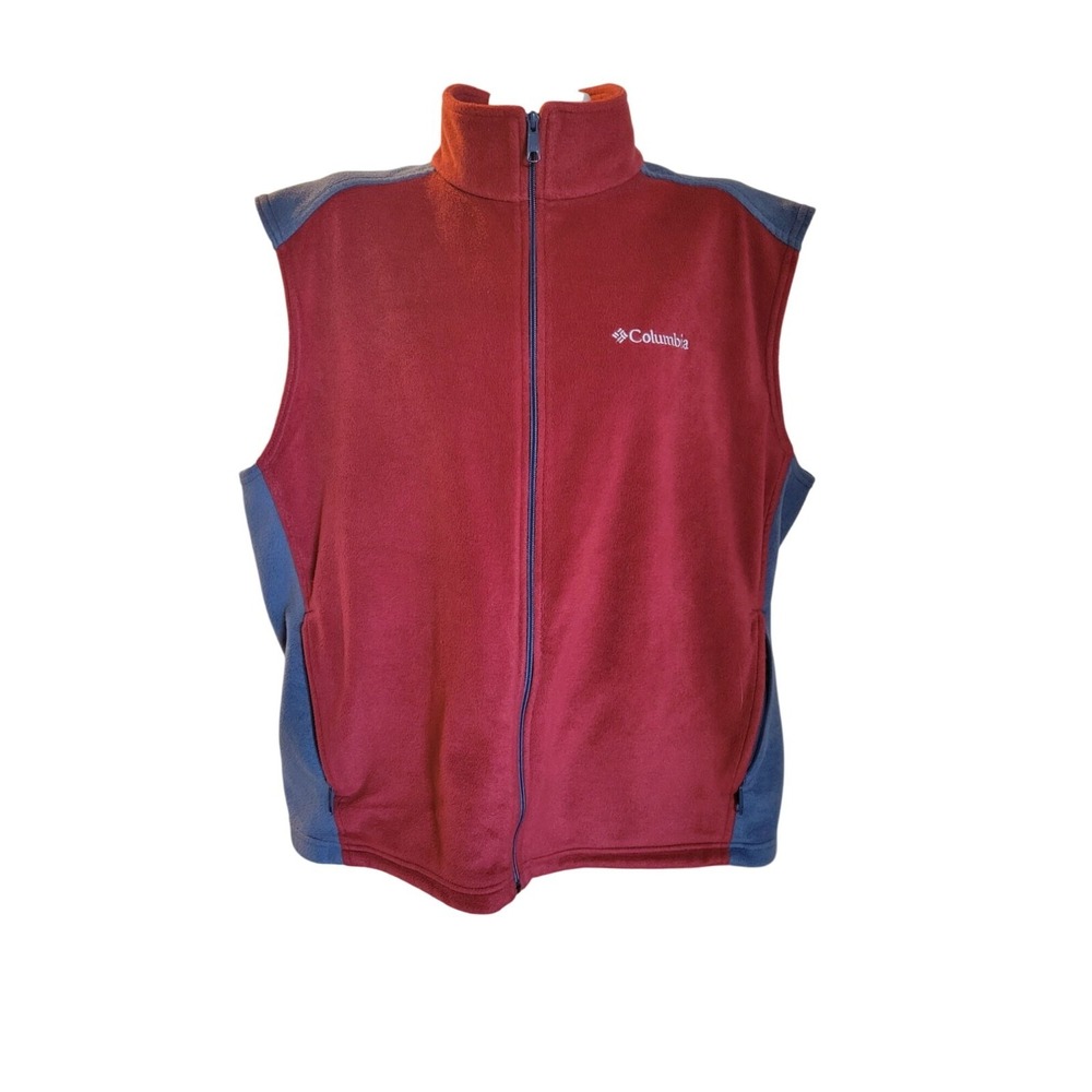 Columbia Mens Red & Blue Fleece Vest Size L Full Zip Outdoor‎ Layering Apparel